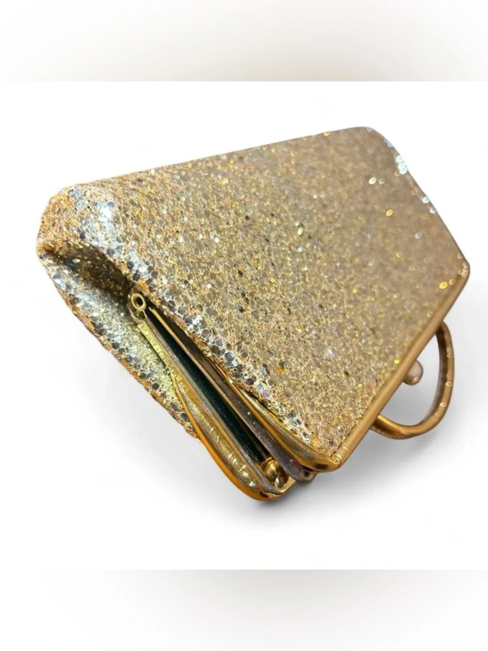 Vintage Gold Glitter Evening Clutch with Top Handle - Picture 7 of 8